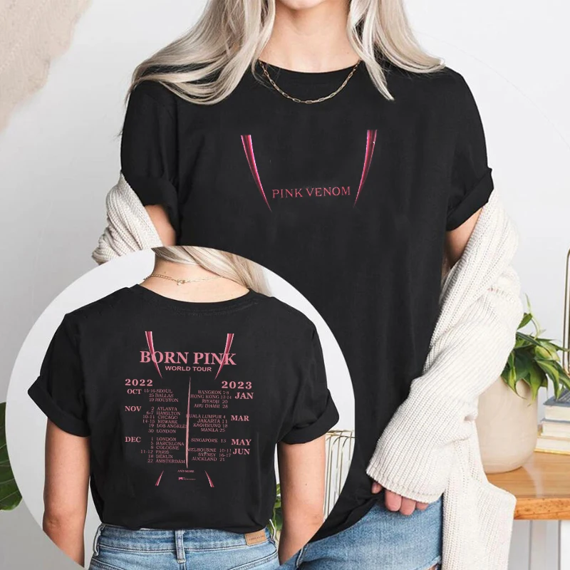 

Born Pink World Tour 2022 T Shirts Korean Fashion Cotton Short Sleeve Kpop T-shirt Letter Print Tshirt Fans Tee Shirt Streetwear
