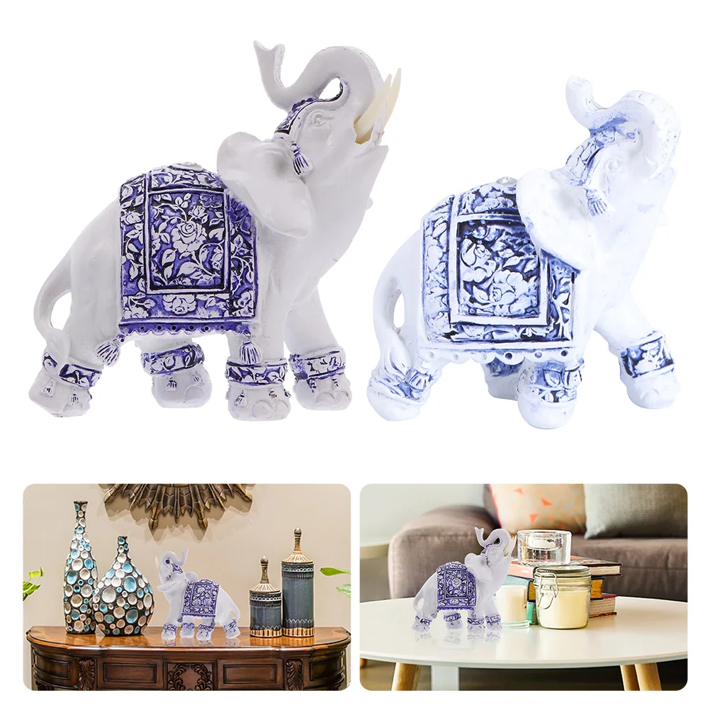 

2Pcs Decorative Resin Elephant Statue Delicate Hallway Ornament Small Adorn
