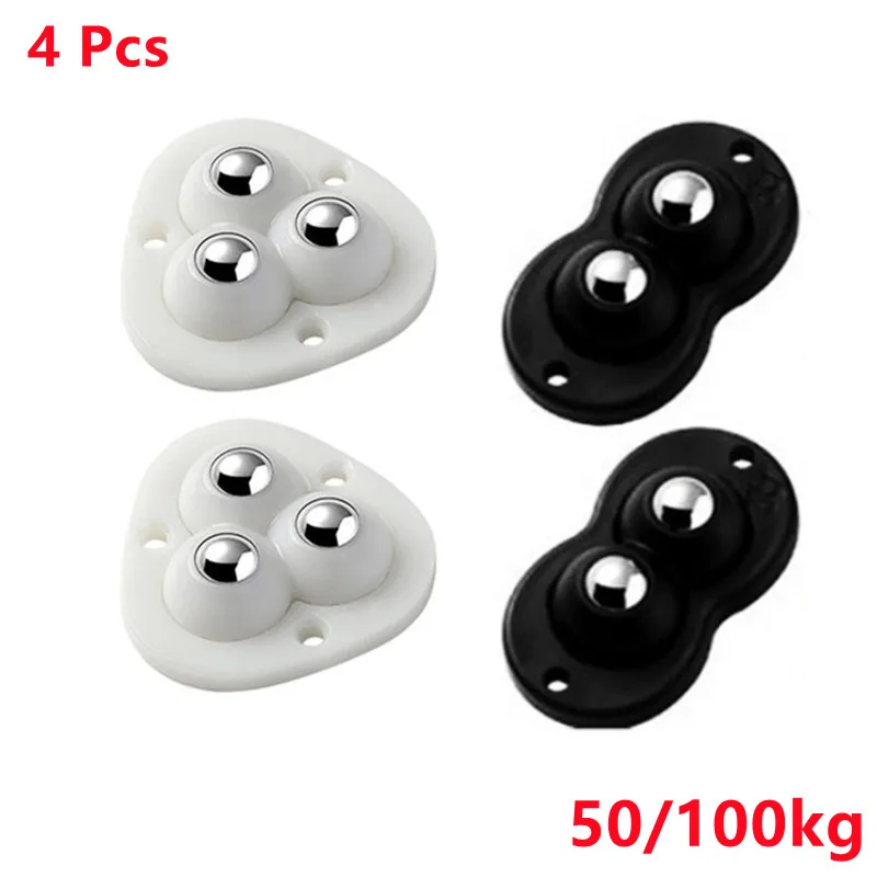 

4Pcs Self Adhesive Ball Furniture Casters Wheels 2/3 Beads Pulley Stainless Steel Strong Heavy Universal Wheel 360° Rotation
