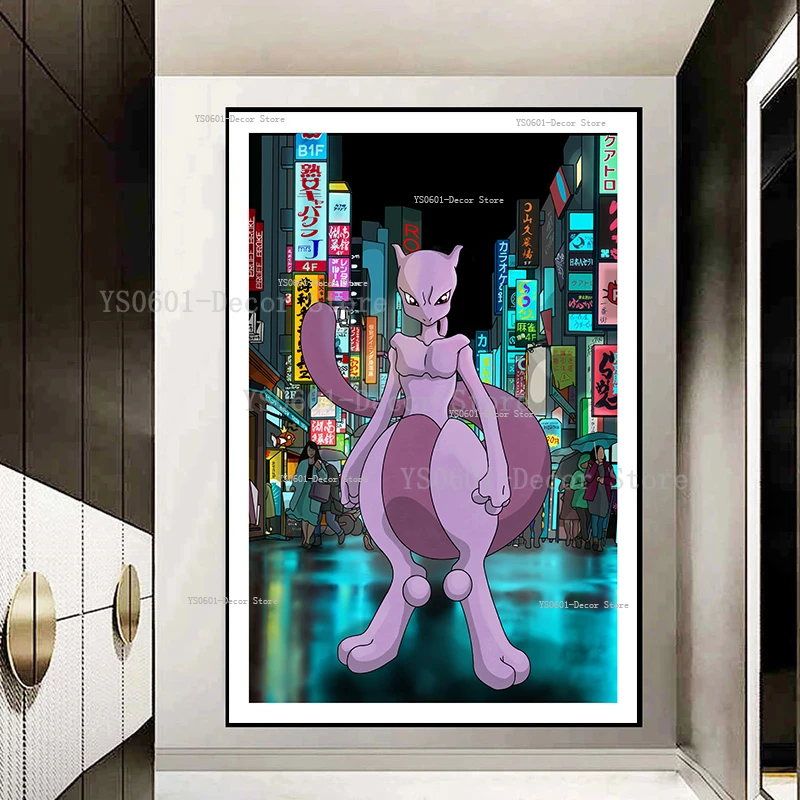 

Japanese Anime Pokemon Mewtwo Canvas Painting Wall Art Poster Living Room Decor Mural Pictures Home Decor