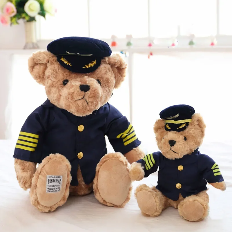 

22/30/40cm Pilot Teddy Bear Cartoon High Quality Plush Dolls Soft Stuffed Captain Bear Plushie Dolls Funny Babys Kawaii Toy Gift
