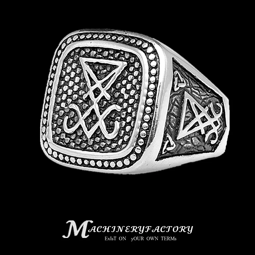 

Sigil of Lucifer Stainless Steel Signet Ring Seal of Satan Biker Rings Gothic Occult Men Jewelry