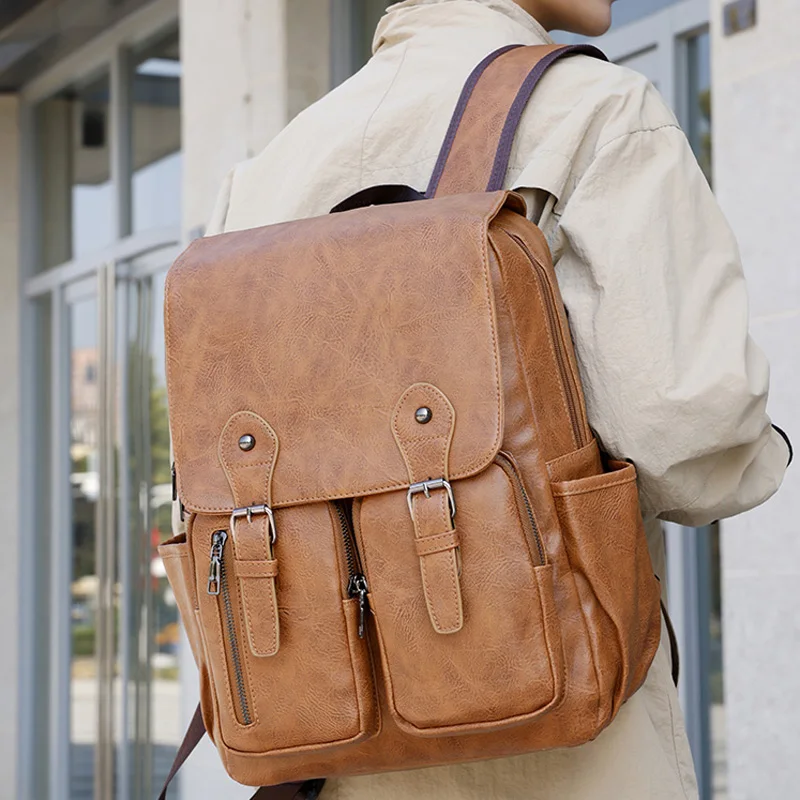 

Высококачественный мужской рюкзак из мягкой кожи, мужские рюкзаки, Роскошный дизайнерский винтажный рюкзак, сумка для ноутбука, Мужская Вм...