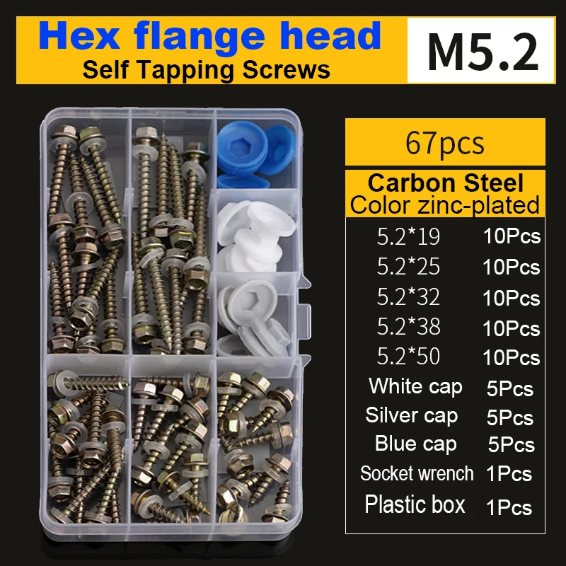 Self Drilling Tapping Screws Round / Flat Truss Hexagon Flange Head Screw Combination Set Nibbed Wood |