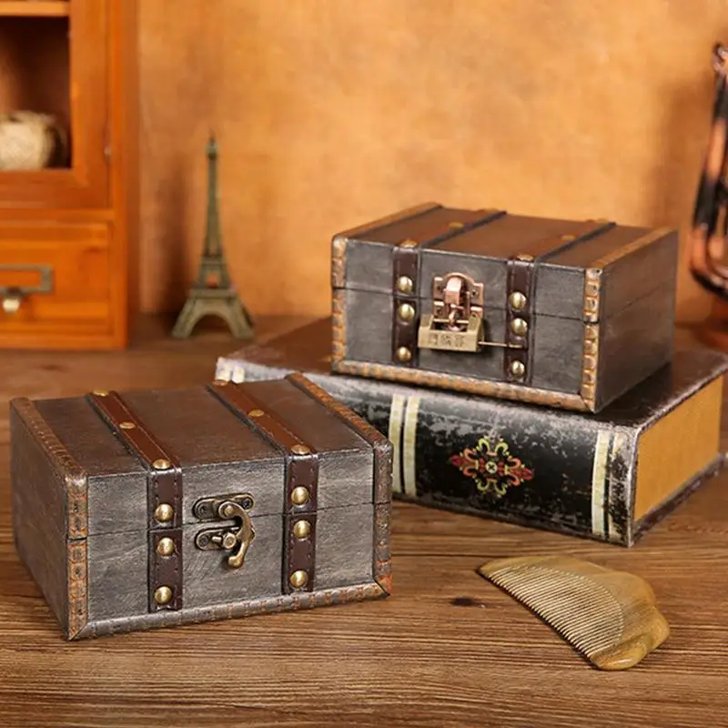 

Small Jewelry Storage Treasure Rustic Wooden Box Case Vintage Handmade Chest Overlaid with Antique Style Old-World Map Design
