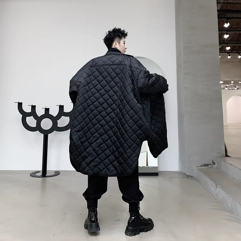 Winter shirt collar Lingge tide brand young handsome mid-length cotton coat men's parka men's coat coat men's Men's winter coat