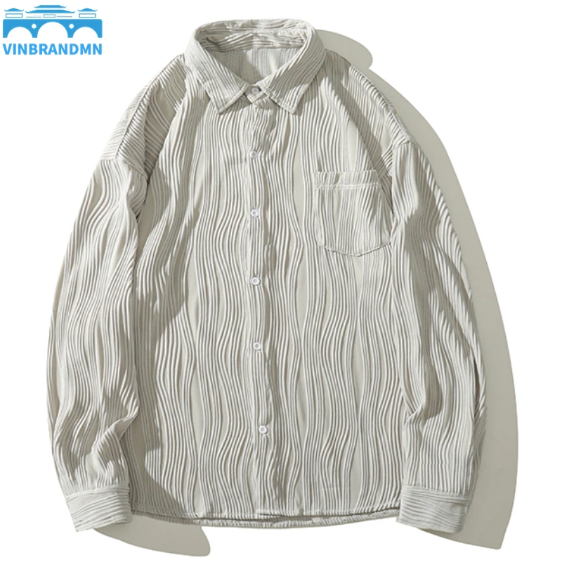 

Рубашка Vinbrandmn Мужская плиссированная, Модный повседневный Топ оверсайз, официальная одежда для офиса и вечеринки, 4 цвета, в Корейском стиле