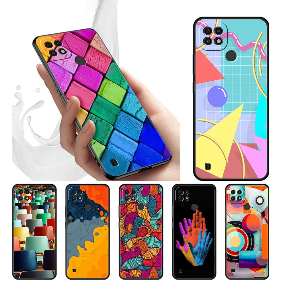 

Black Casing Thin Art Patchwork Case for Realme C21Y C3 9 8Pro C21 8 9Pro 7 C17 GTNeo3 9ProPlus 6Pro 8i XT C25Y C15 Cell