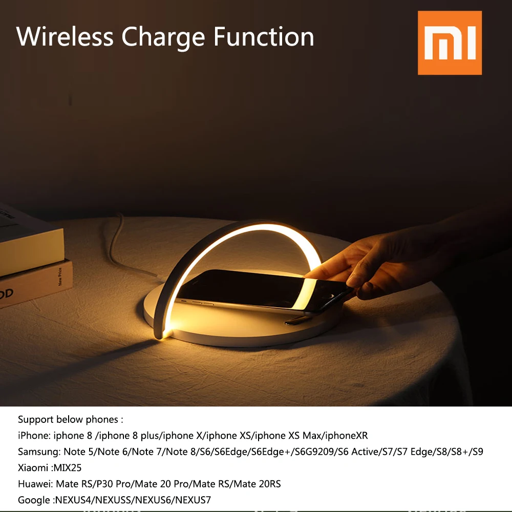 

XIAOMI LED Table Lamp with 10W Wireless Charger USB Charging LED Desk Lamp Adjustment Table Lamp for Bedroom with Phone Holder
