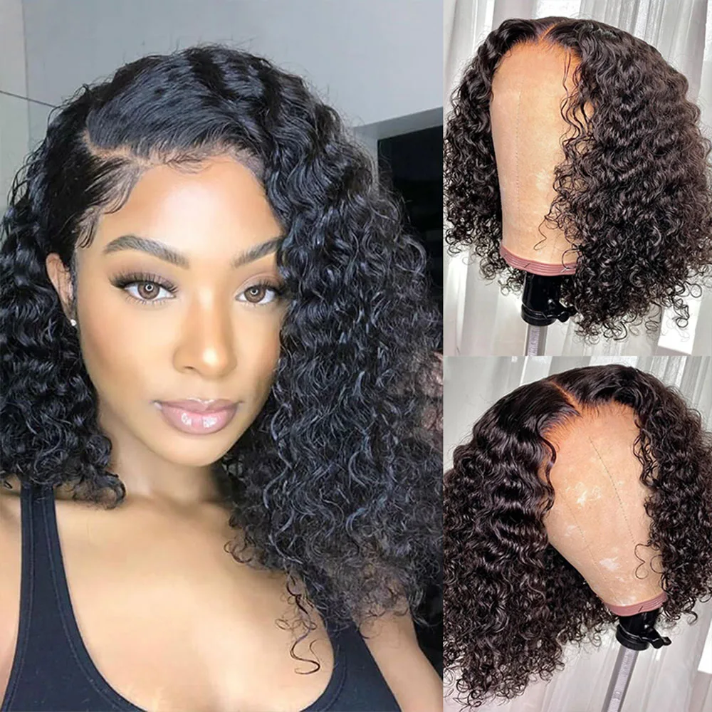 Curly13X4 Lace Front Human Hair Wigs Short Bob For Black Women Brazilian Natural Kinky Curly 4X4 Closure Pre Plucked Deep Wave