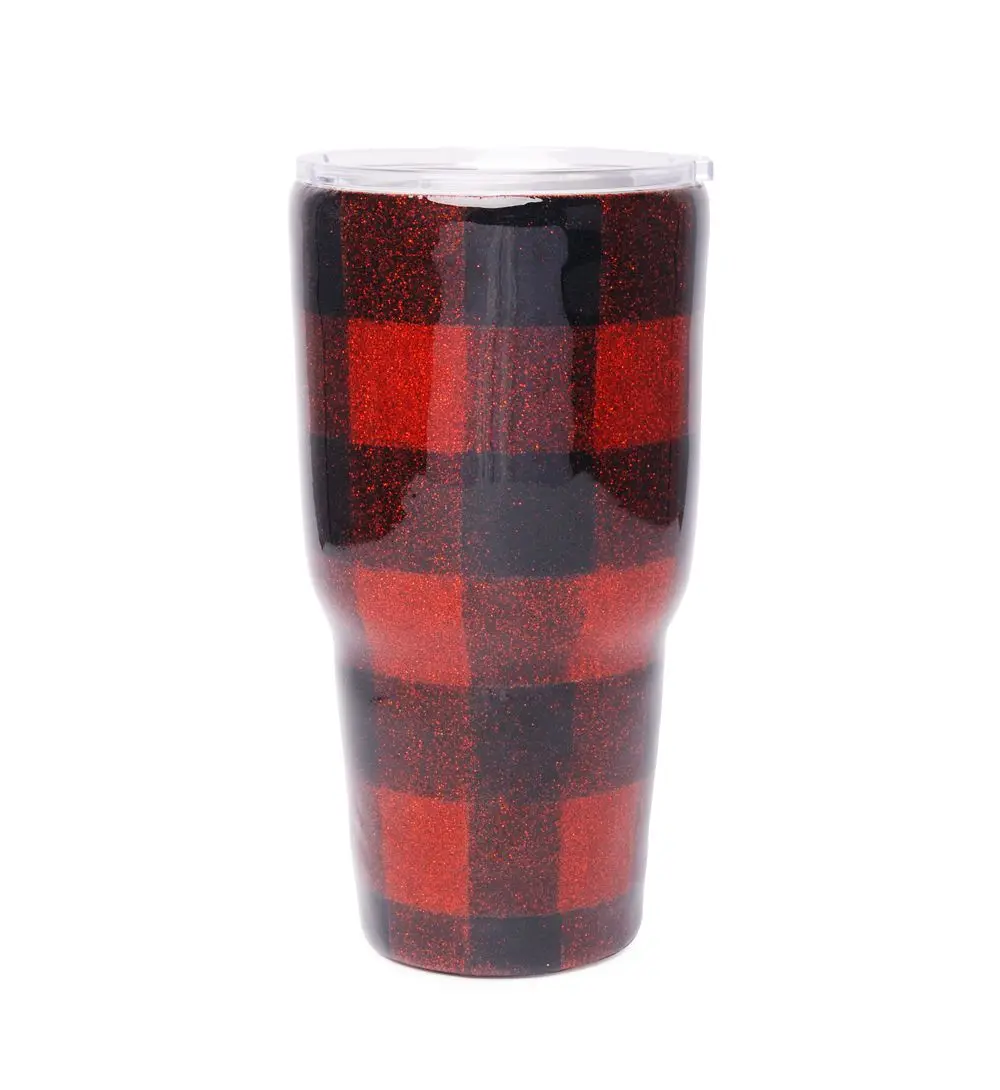 25PCS RTS USA warehouse 30OZ Red Plaid Epoxy Holograph Glitters Tumbler Stainless Steel Cups Drink Water Mugs Tumbler Domil103