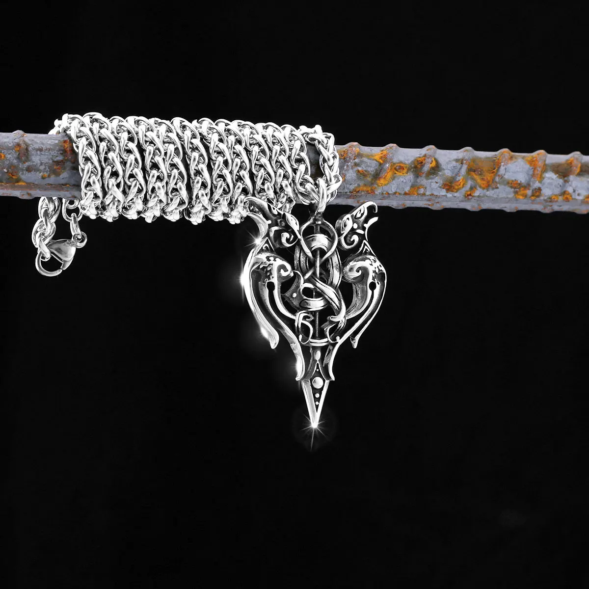 

Creative Double Bird Animal Ram Head Viking Necklace Vintage Nordic Men's Amulet Stainless Steel Pendant Fashion Jewelry