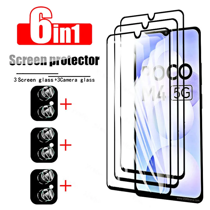 Закаленное стекло 6 в 1 для Xiaomi Poco M4 Pro 5G M3 защита экрана пленка объектива камеры на