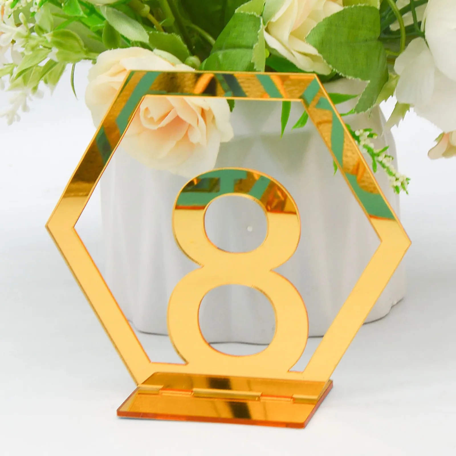 

Шестигранные таблички на стол с цифрами декор для свадебной вечеринки, серебристый, золотой, акриловый 3d цифры, день рождения, геометрическ...