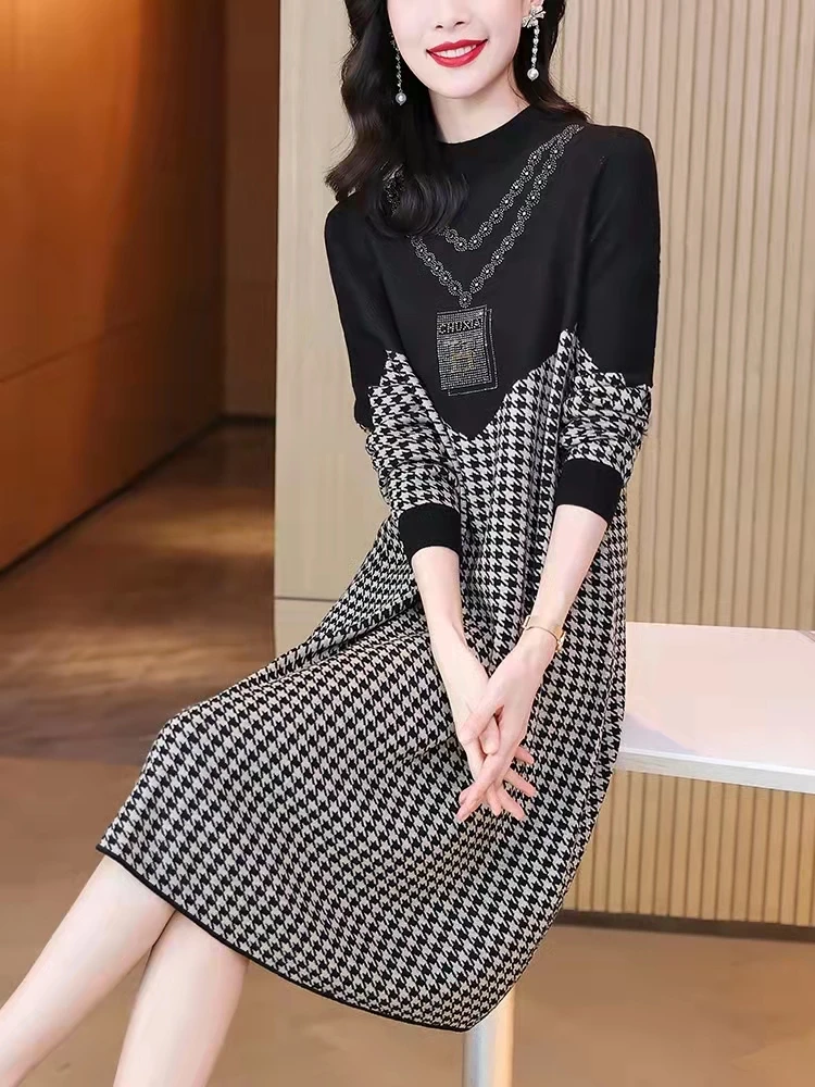 Высококачественные черные вязаные хлопковые пуловеры в клетку сезон осень-зима