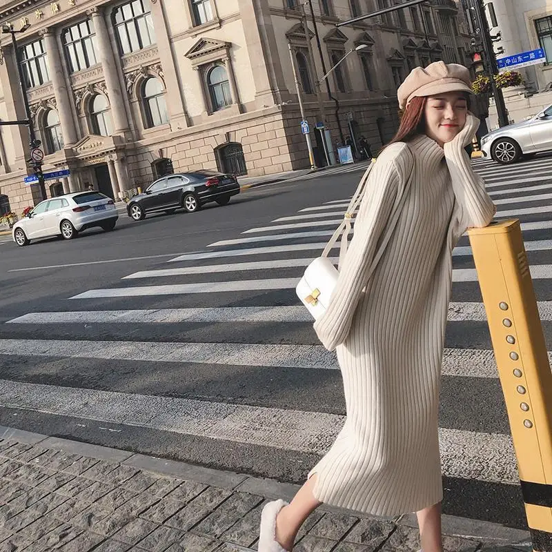 

Woman Dress Robe Sexy Daring Maxi Loose Dresses for Women Solid Turtleneck Crochet Evening Long Split Clothes Beach Thic Knitted