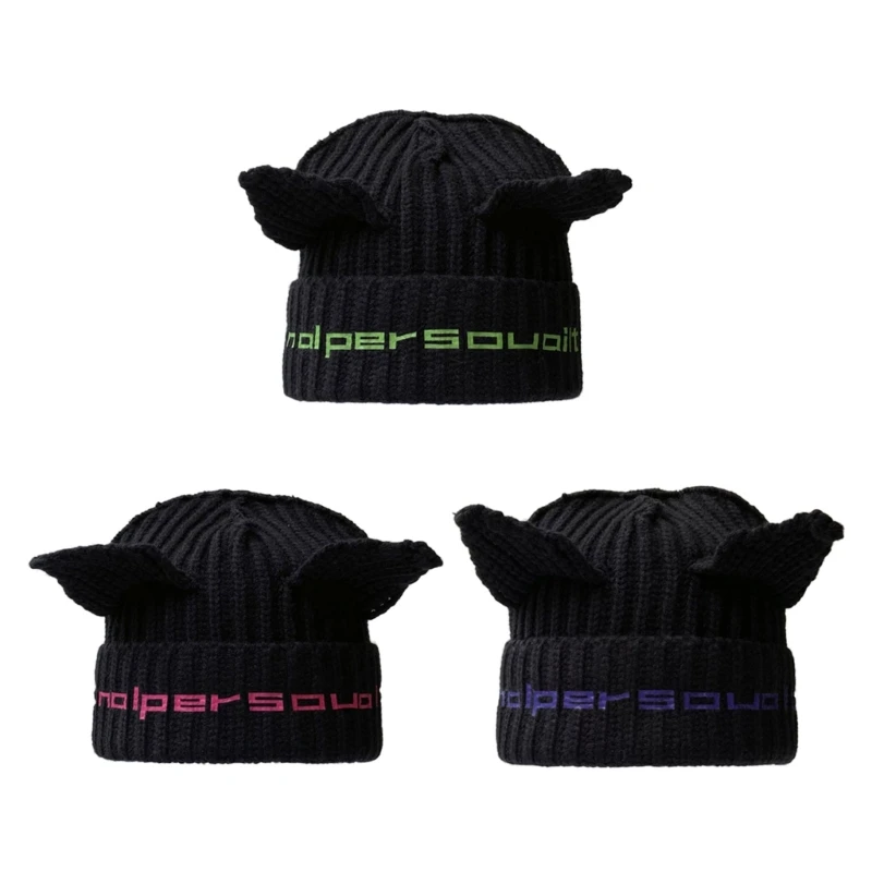 

Вязаная шапка для детей и взрослых ветрозащитная Складная зимняя шапка с мультяшными ушками сохраняющая тепло ветрозащитная велосипедная ...