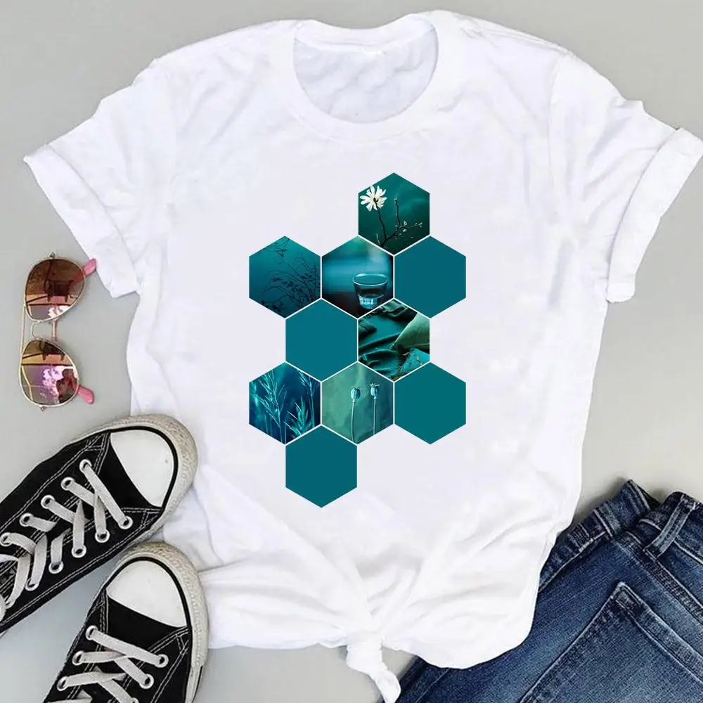 

Women Tee shirt 2022 Spring Summer geometry Print Short Sleeve Ladies T shirt Fashion Cartoon Clothes Graphic Tops Tshirt femme