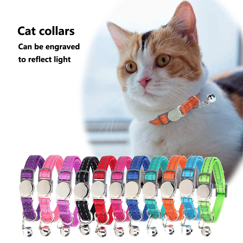   종 달린 반사 고양이 목걸이, 단색 및 안전, 나일론, 여러 가지 빛깔의 반려동물 목걸이, 분리형 고양이 목걸이 매력 