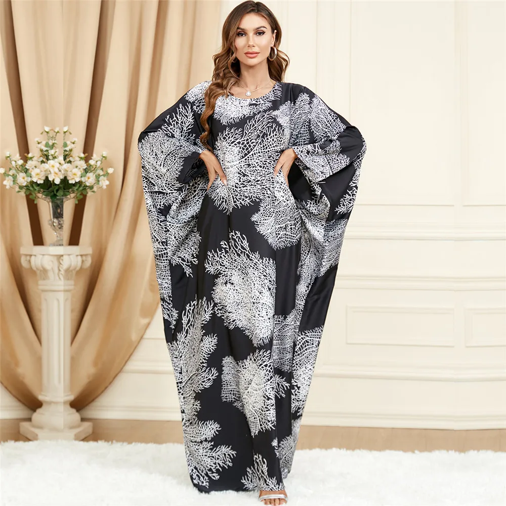 

2023 Ramadan Eid Muslim Women Batwing Sleeve Maxi Dress African Dashiki Moroccan Kaftan Dubai Turkey Kaftan Loose Robe Jilbab