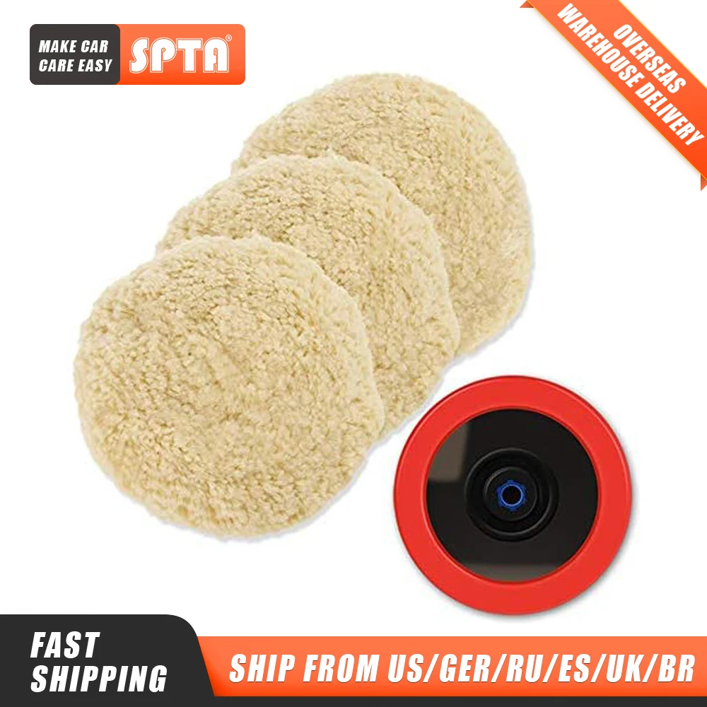 

Wool Polishing Pads, SPTA 8"(200mm) 100% Natural Wool Buffing Pad with Hook & Loop Backing 4pcs Set