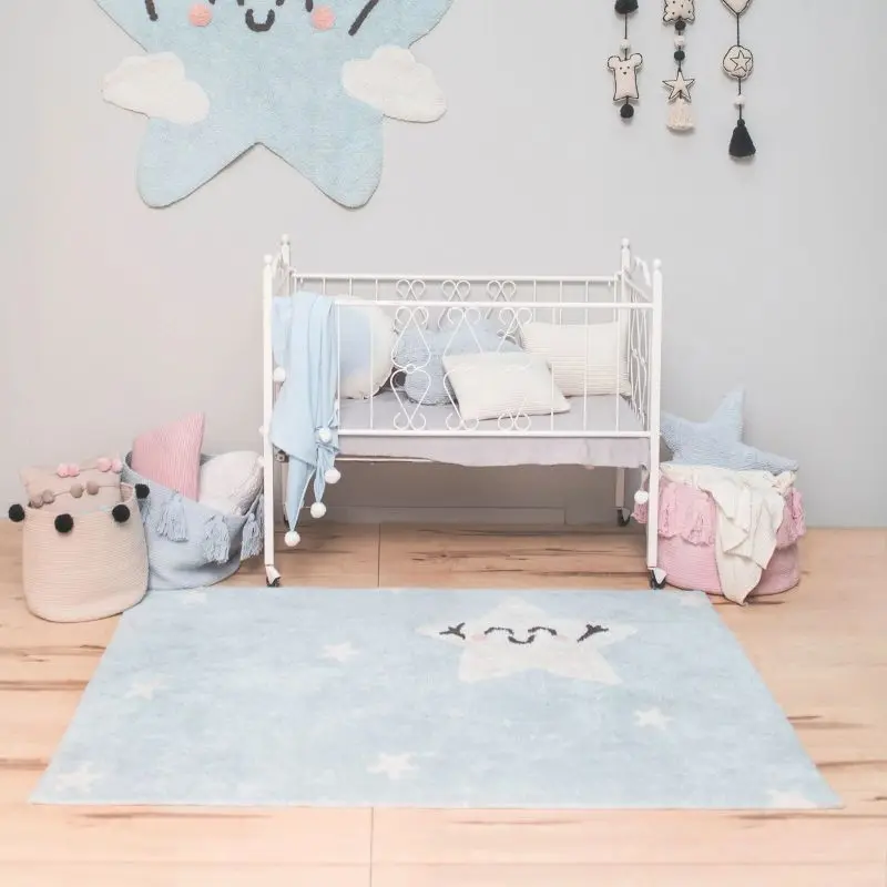 

Звездный пушистый игровой коврик для детской комнаты, синий Пушистый Ковер для гостиной, прямоугольный плюшевый коврик для спальни, милые мягкие коврики для ног