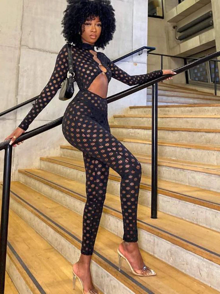 

Женский комбинезон с вырезами, черный облегающий комбинезон в уличном стиле, лето 2019