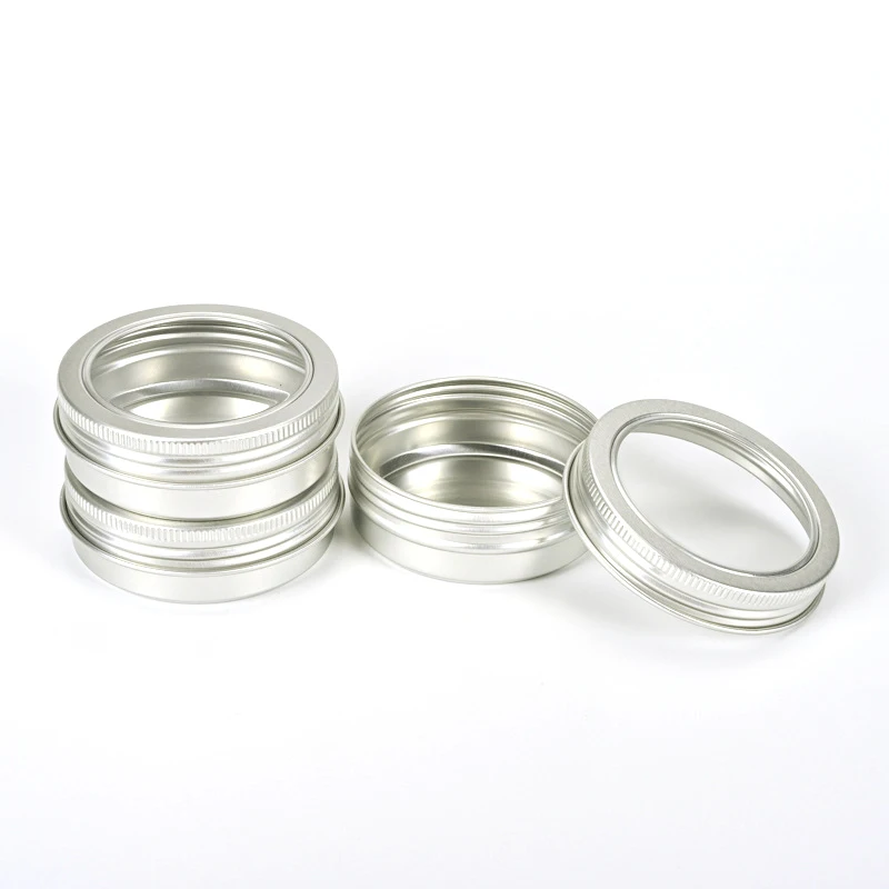 

20Pcs Aluminum Tin Jars 60ml Lip Balm Tin Container With Clear Top Screw Thread Lid Cosmetic Cream Candle Tea Cans Box