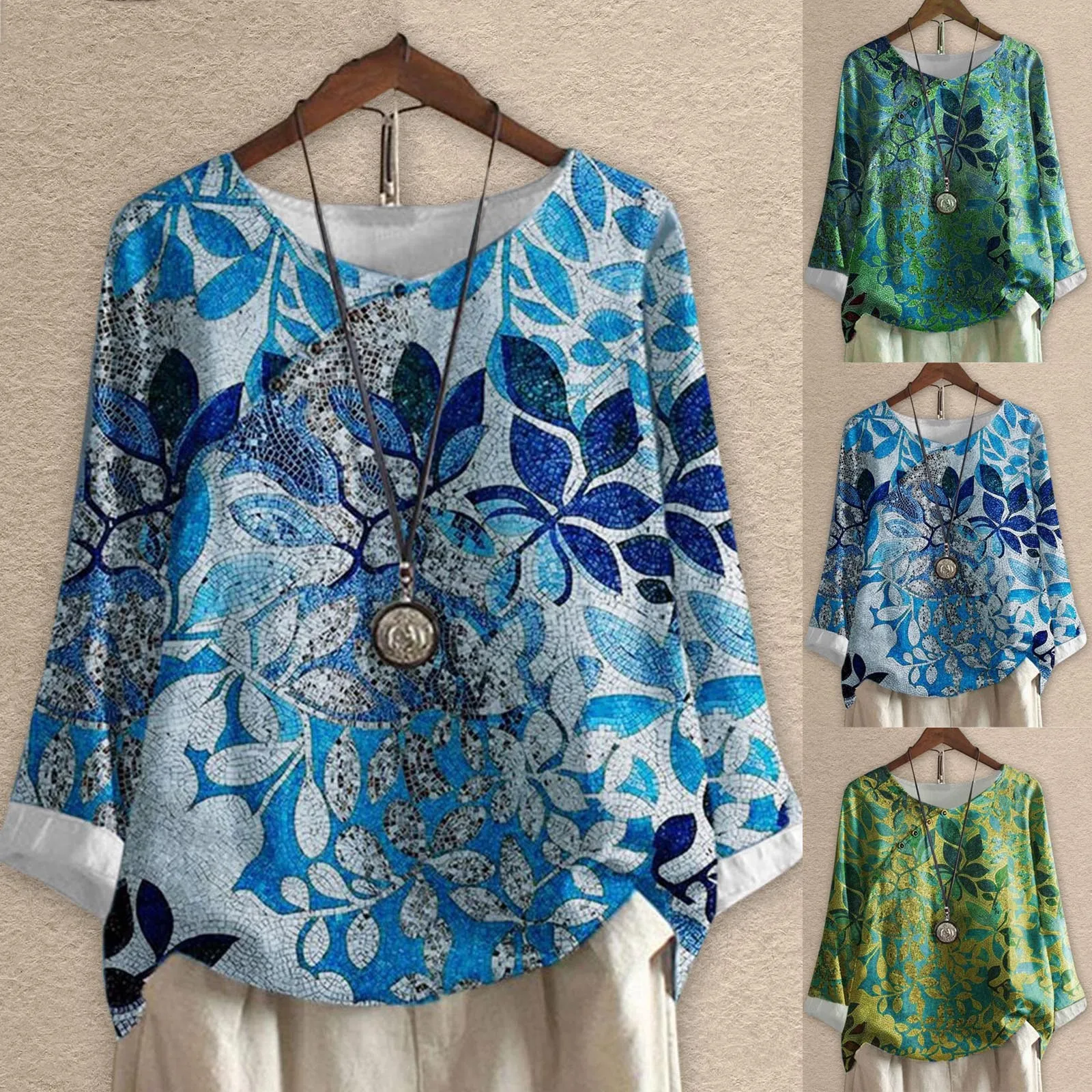 

Женская свободная футболка с круглым вырезом, Повседневная футболка с принтом и ложным воротником