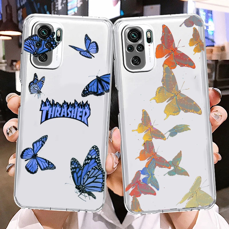 

Luxury Beautiful Flower Butterfly For Xiaomi Redmi K50 K40 Gaming 10 10C 9AT 9A 9C 9T 8 7A 6A 5 4X Transparent Phone Case Cover