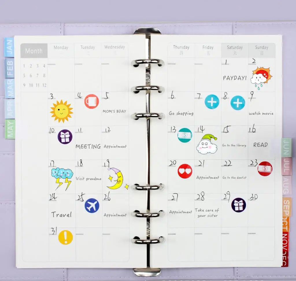 

A6 Budget Binder Pu Cover Budget Sheet Color Lable Zipper Pocket Diary Agenda Planner Cover File Folder School Stationery 1set