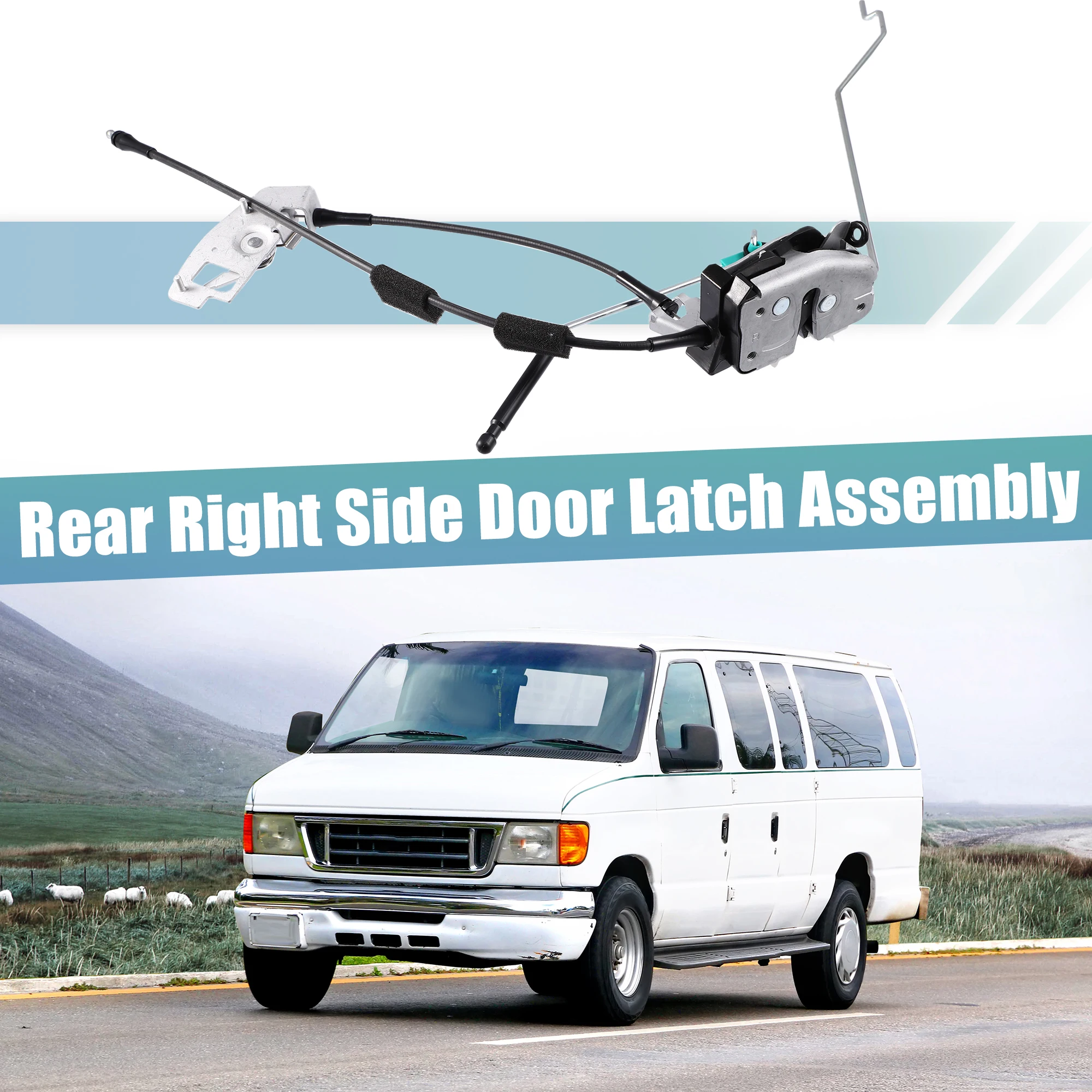 

X Autohaux Car Rear Right Side Door Lock Latch Assembly W/ Cable Rod For Ford E150/E250/E350 4.9/5.0/5.8/7.3/7.5L L6 V8 Engine