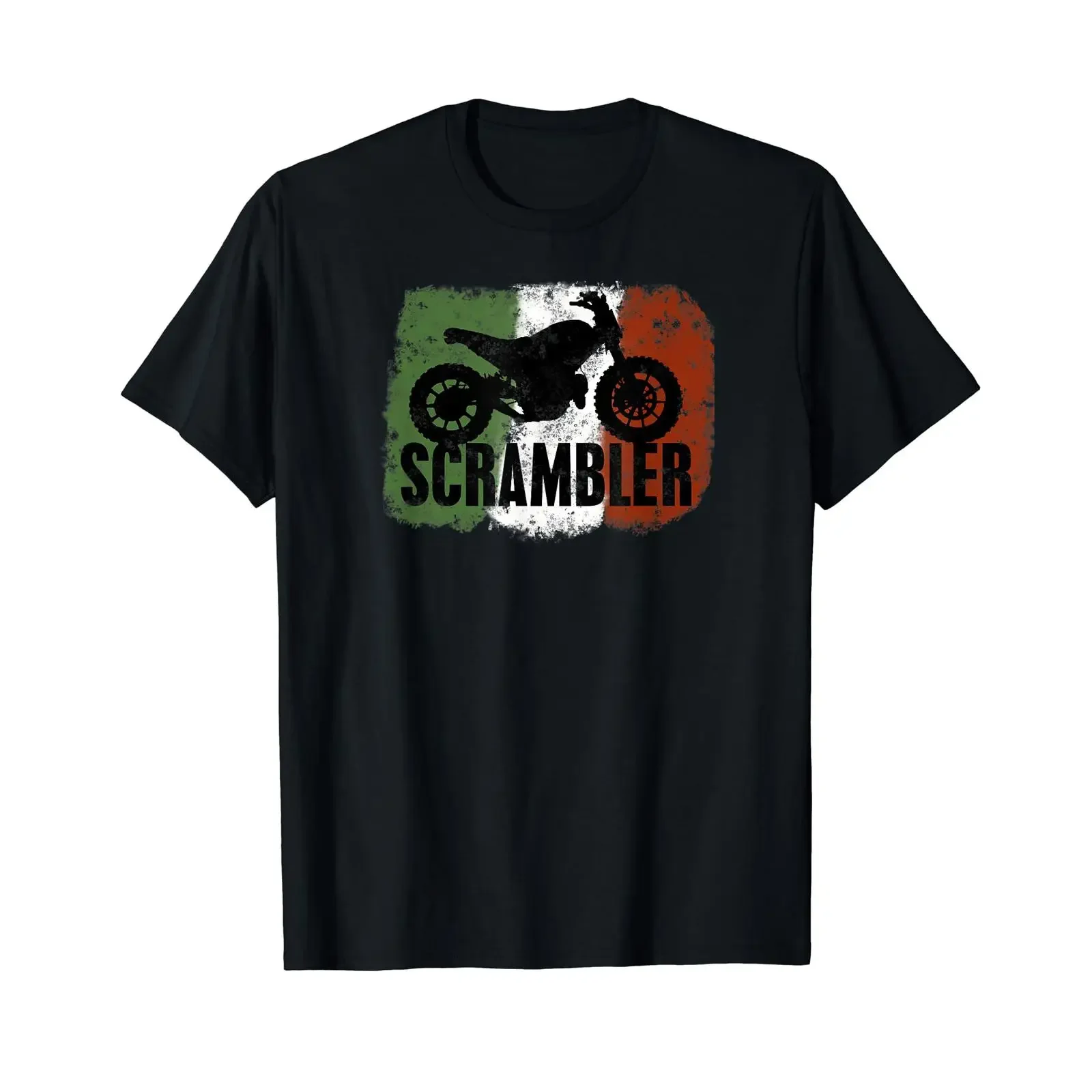 Фото Винтажная футболка для мотоциклистов Scrambler, с эффектом потертости, с графическим принтом, универсальная, стильная, унисекс, дышащая, эластичная, комфортная. №1
