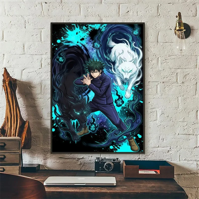 Фото Аниме-постер Jujutsu Kaisen с Фушигуро Мегуми и Инумаки Тоугэ, холст, настенное искусство для декора спальни и игровой комнаты №3