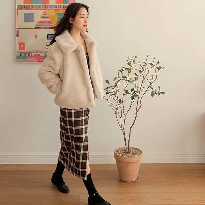 2022 Autumn Winter Faux Fur Coat Women Fashion Lapel Thick Warm Lady's Jackets Harajuku Party Teddy Outwear Coats white korean