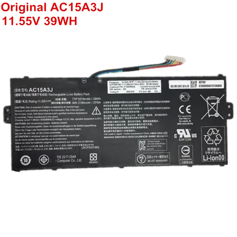 

11.55V 39WH Original Computer Battery Laptop AC15A3J AC15A8J For Acer Chromebook R11 C738T CB5-132T CB3-131 C735-C7Y9 Notebook