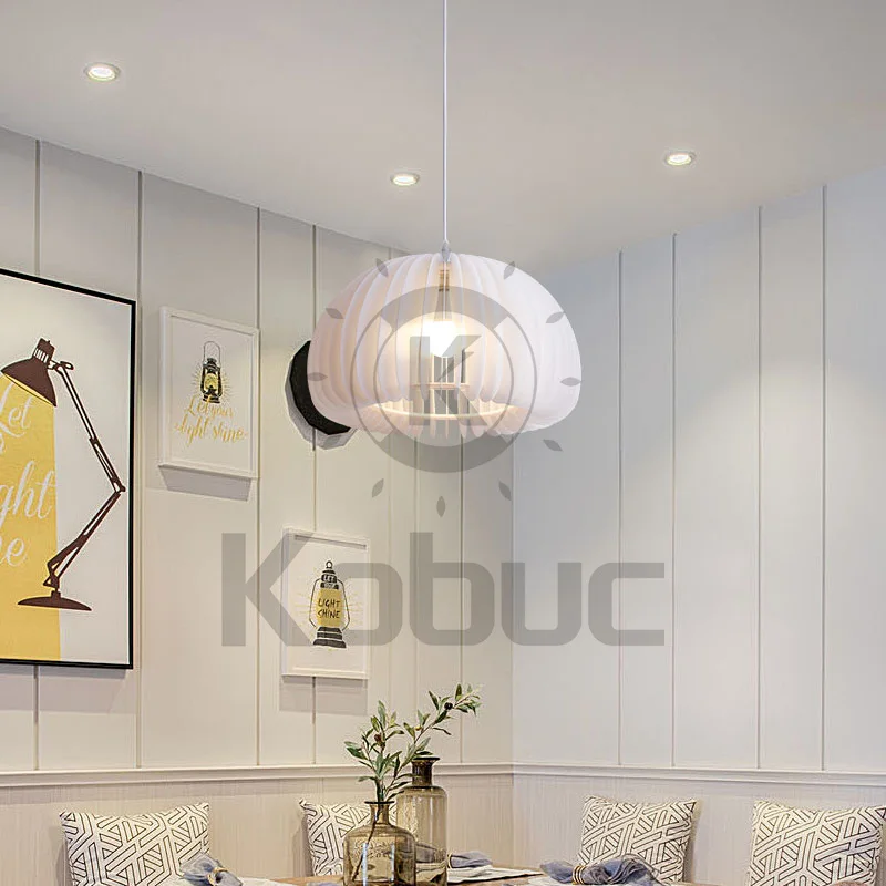 Kobuc Nordic 2022 New Dining Room Pendant Light Pumpkin Design White Acrylic Hanging Pendant Light for Bar Bedside Showcase Lamp