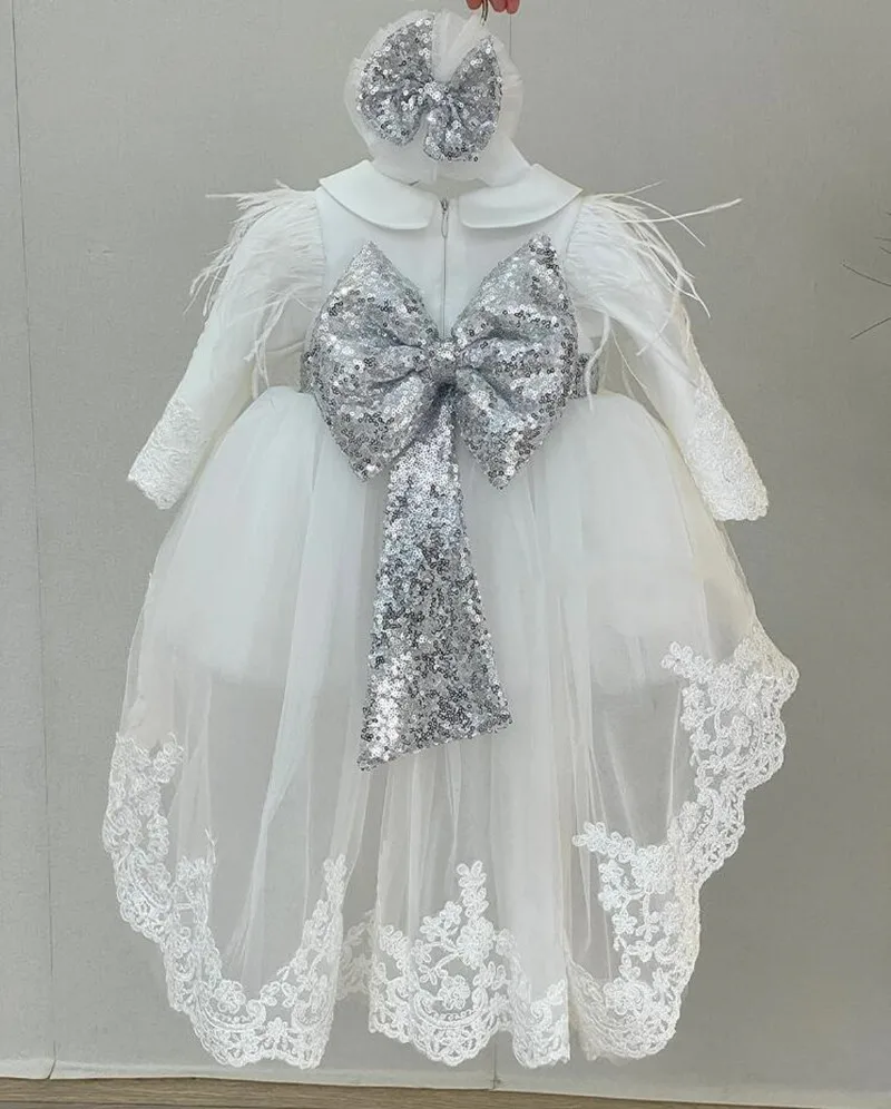 

Прекрасное платье для девочек с высоким и низким цветочным рисунком на свадьбу, Многоярусное Тюлевое платье с бантом и длинным рукавом, платье на день рождения, подарок для девочек на Первое причастие