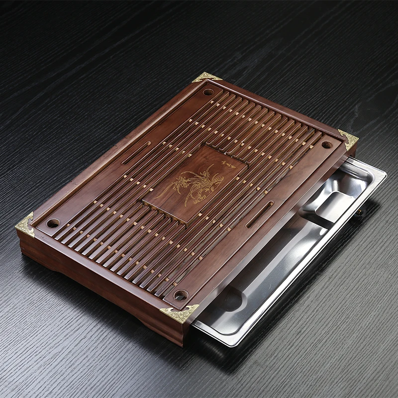 

Kung Fu Chinese Tea Tray Solid Wood Luxury Black Chaban Tea Tray Drainage Walnut Drip Serviertablett Handcrafted Furniture