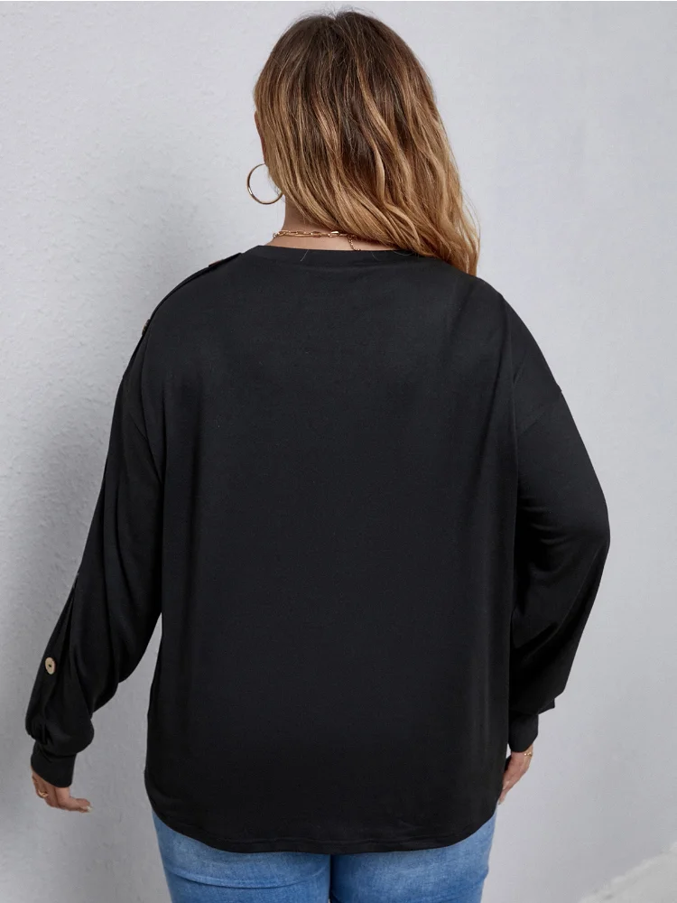 Women's Large Women's Clothing Station Fashion Solid Color Off Shoulder Buckle Long Sleeve T-shirt plus size feminino