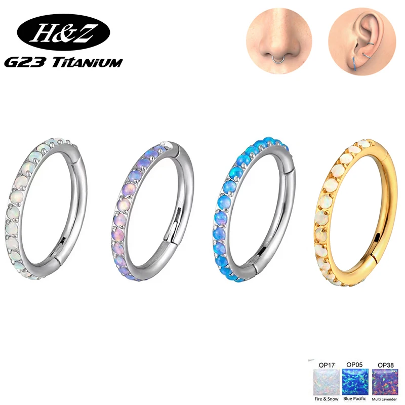 

G23 Titanium Earrings Hinged Ring Hoop Opal Nose Ring Septum Helix Daith Piercing Conch Cartilage Women's Fashion Body Jewelry