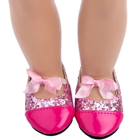18 inch american doll shoes magenta ballet pointy bow shoes pu girls baby toys fit 43 cm boy dolls children gift s23