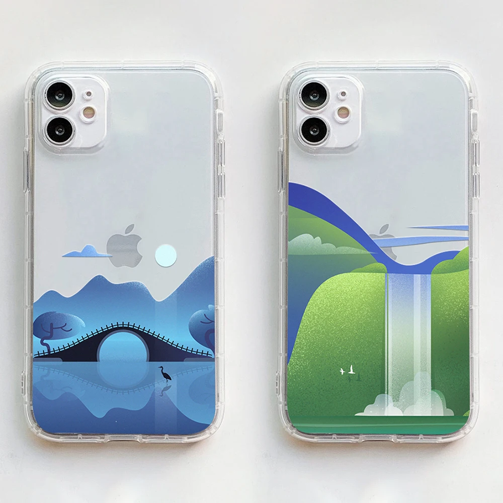 

Sunrise humanities scenery stream illustration Phone Case for Iphone 12 11 XS 13 Pro Max Mini 6 6s 7 8 Plus SE2020 X XR Case