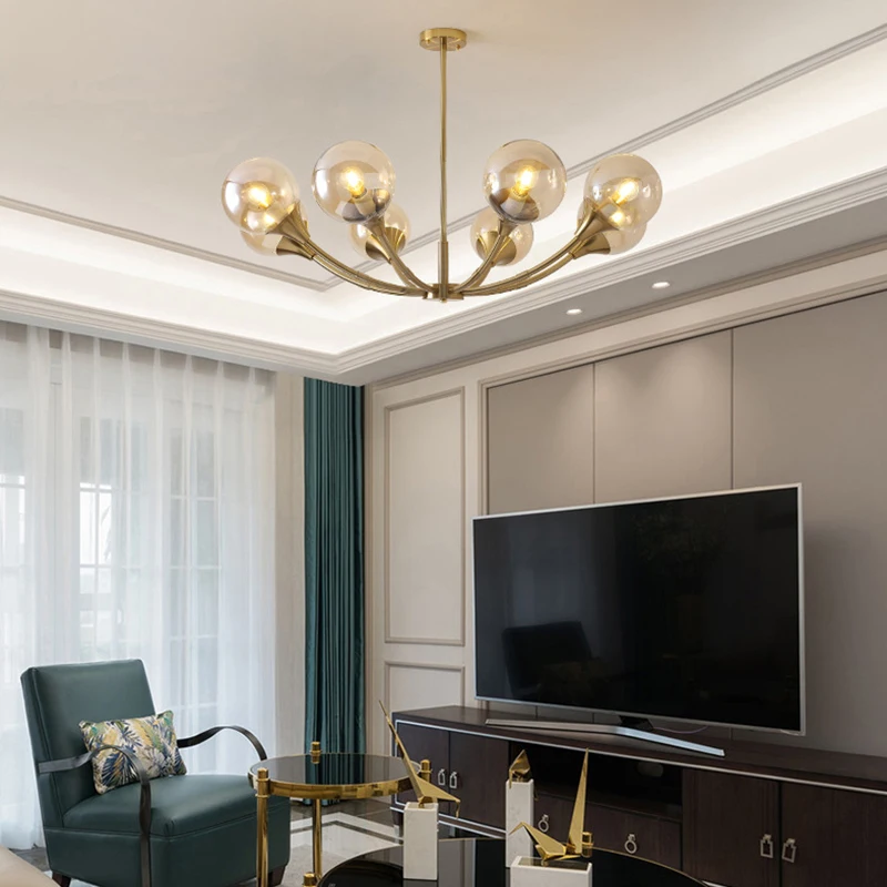 

Retro E27 Gold Led Chandelier For Living Room Dining Room Kitchen Bedroom Glass Ball Pendant Lamp Design Ceiling Hanging light