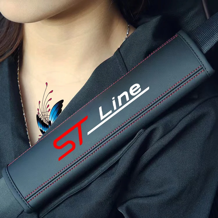 2 шт., кожаные Наплечные Чехлы для ремня безопасности Ford ST LINE STLINE Mk3 Mk4 Focus Mustang GT