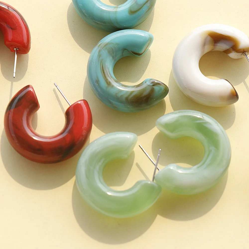

1 Pair Fashion Vintage C -Shape Green Earrings Trendy Retro Acrylic Women Earrings Jewelry Gift
