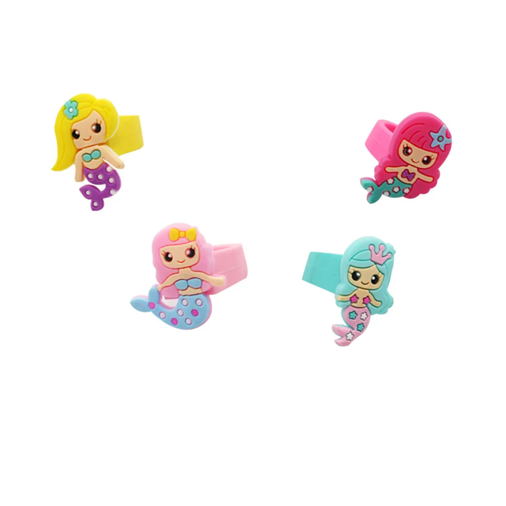 

24pcs Mermaid Shape Rings PVC Children Rings Adorable Decorative Jewelry Birthday Party Favors Gifts for Kids Random Assorted