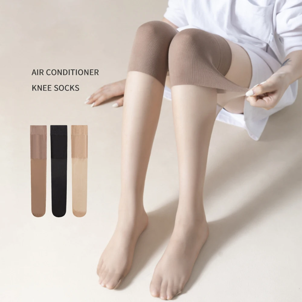 

Летние Женские однотонные носки до колена для кондиционера, Нескользящие высокоэластичные ультратонкие шелковые чулки с узором в виде пятен