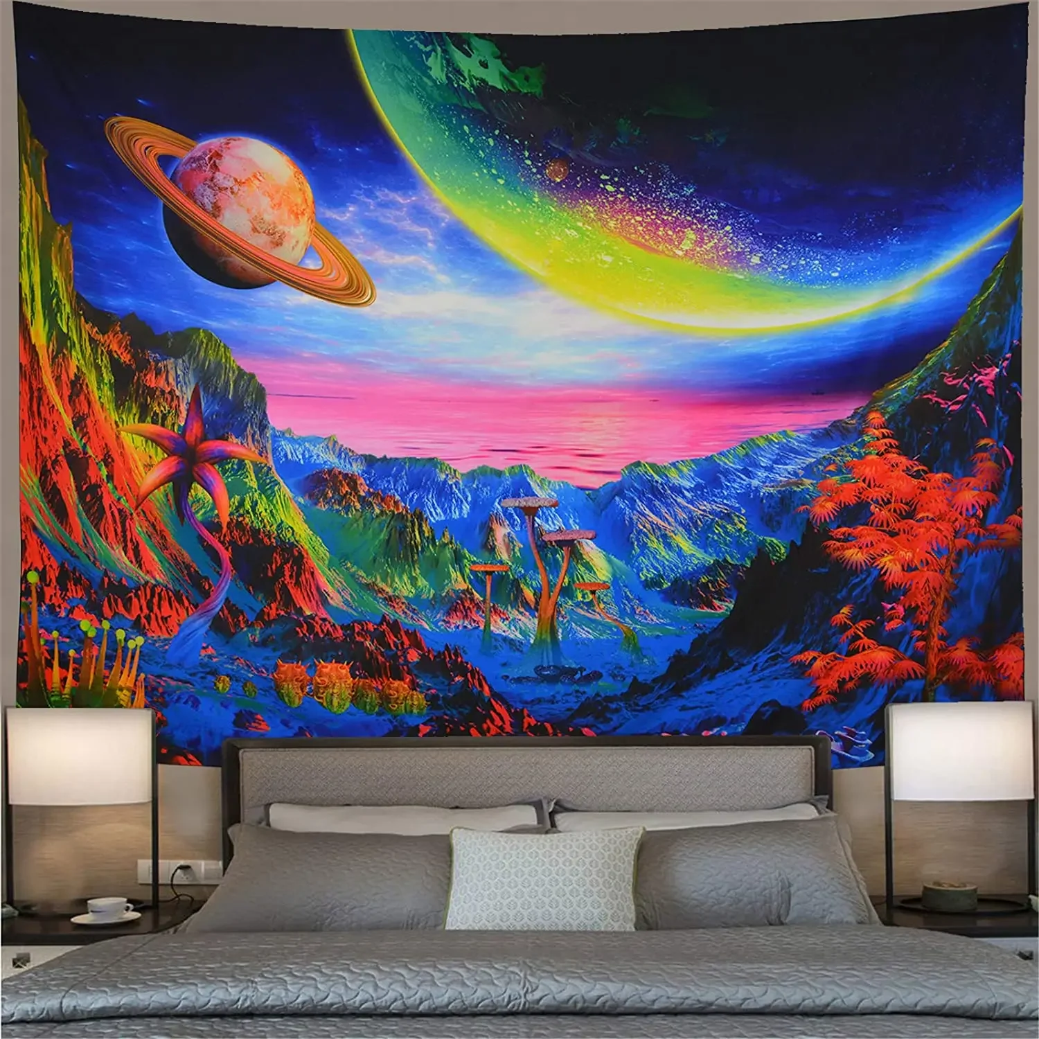 Планета Триппи Гора Психоделические Деревья Гриб Волшебное Космос Фэнтези