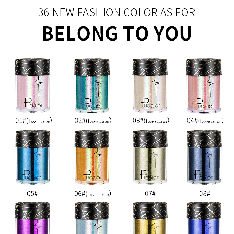 

36 Colors Face Body Hair Eye Glitter Pigments Highlighter Loose Shimmer Powder Glitter Makeup High Gloss Flash